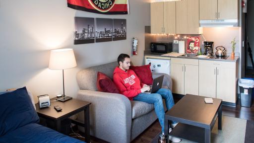 Student studying in dorm